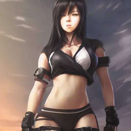 Image similar to full body shot of tifa lockhart by wlop, rossdraws, mingchen shen, bangkuart, sakimichan, yan gisuka, jeongseok lee, artstation, 4k