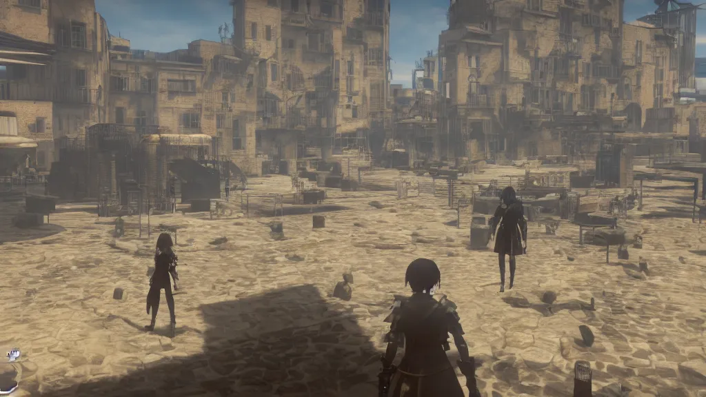 Image similar to Screenshot from Nier Automata, at the Old Port of Marseille