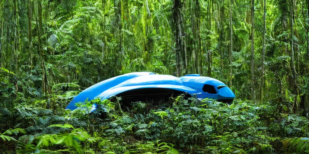 Prompt: avatar spaceship landing in the jungle, industrial maintenance shuttle vehicle, forest, jungle