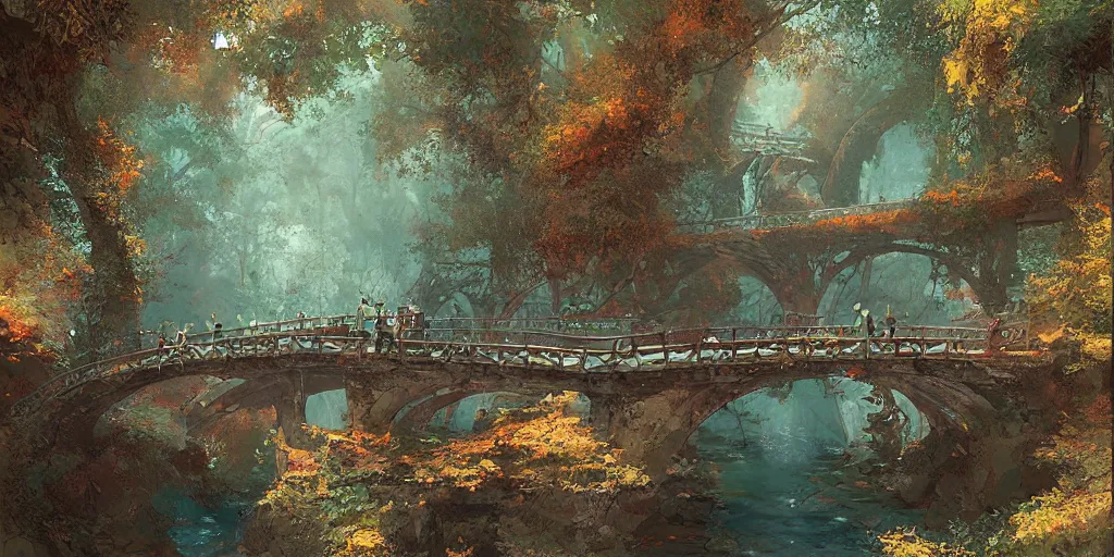 Prompt: bridge over a calm stream by Marc simonetti