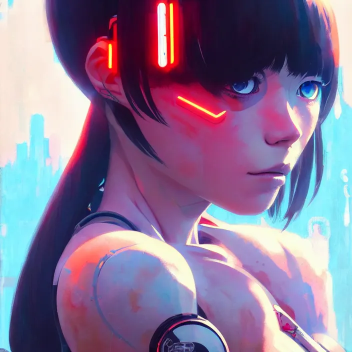 Prompt: cyborg girl | | audrey plaza, fine detail!! anime!! realistic shaded lighting!! poster by ilya kuvshinov katsuhiro otomo ghost - in - the - shell, magali villeneuve, artgerm, jeremy lipkin and michael garmash and rob rey