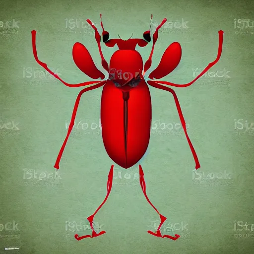 Image similar to ant face vector art, art deco, umber red and green