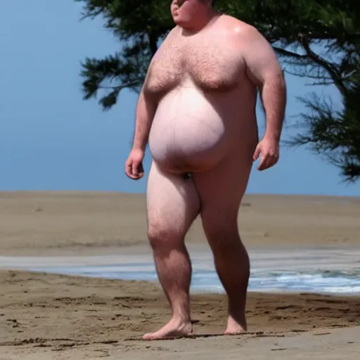 Image similar to morbidly obese henry cavil at the beach