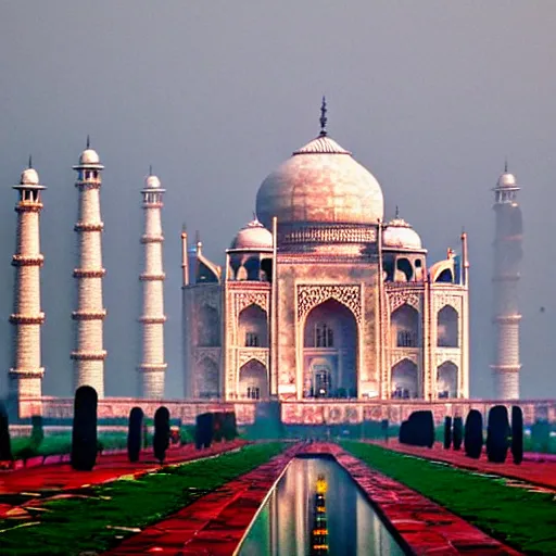 Prompt: taj mahal in a rainy day in a rainy day