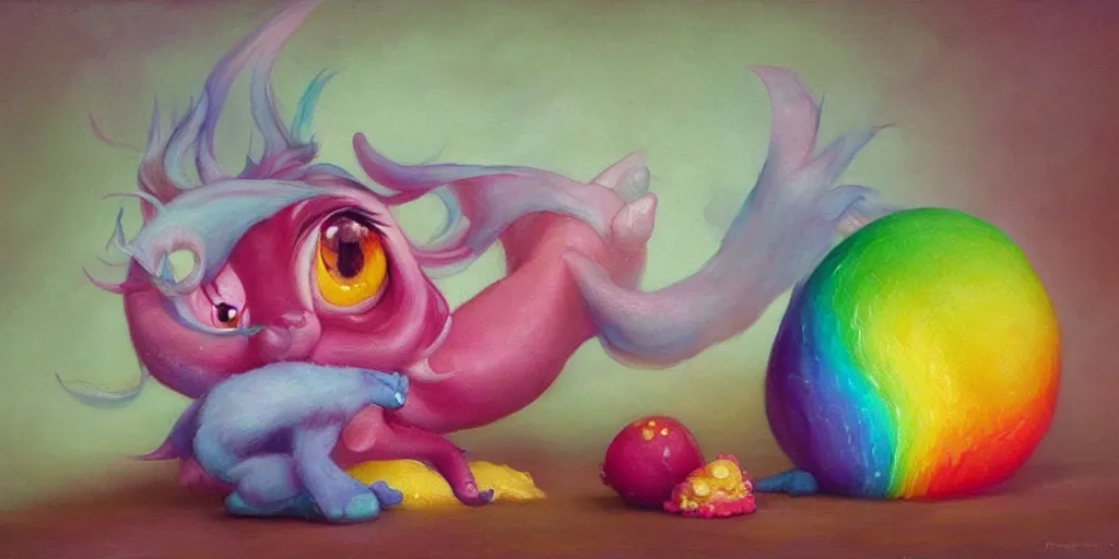 Image similar to rainbow sorbet made in the shape of 3 d littlest pet shop mythical creature, realistic, melting, soft painting, desserts, ice cream, master painter and art style of noel coypel, art of emile eisman - semenowsky, art of edouard bisson