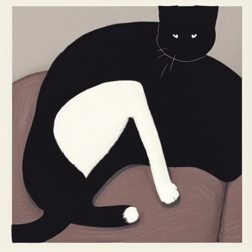 Prompt: black cat resting between white cushions, portrait, trending on artstation