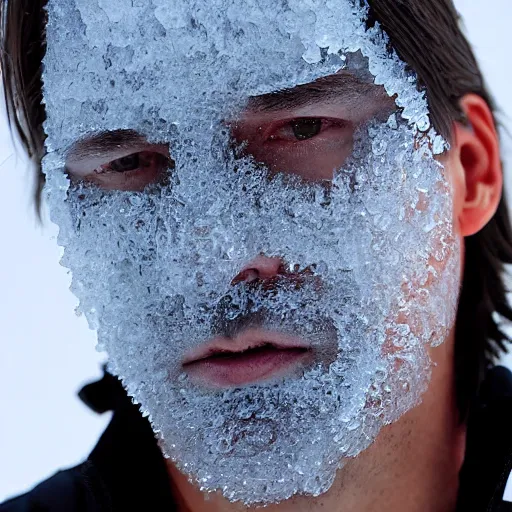 Image similar to a face made of ice made of keanu reaves