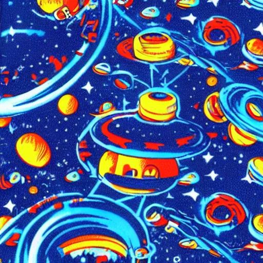 Prompt: A print. A rip in spacetime. Did this device in his hand open a portal to another dimension or reality?! navy blue, kawaii by Bill Watterson rich