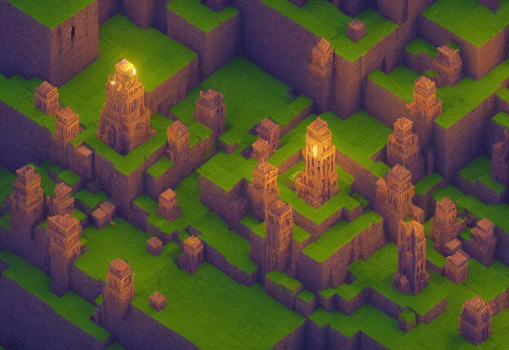 Image similar to a single isometric voxel castle arcane , cinematic lighting, 4k