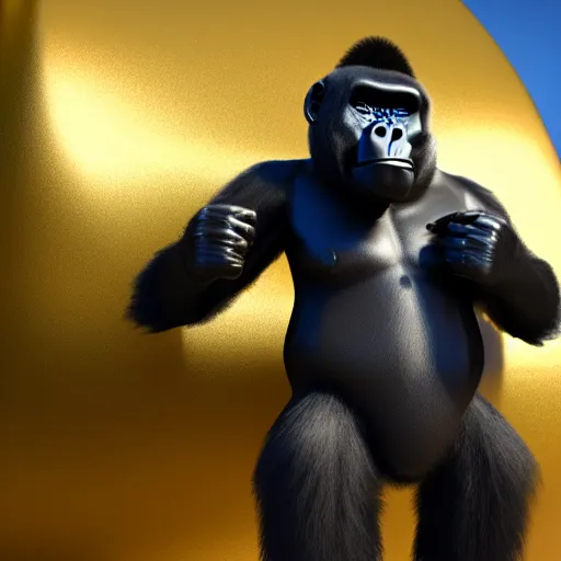 Image similar to a gorilla wearing a nice tuxedo, wearing shades and wearing gold chains, photorealistic, 8 k, unreal engine 6, highly detailed, coherent,