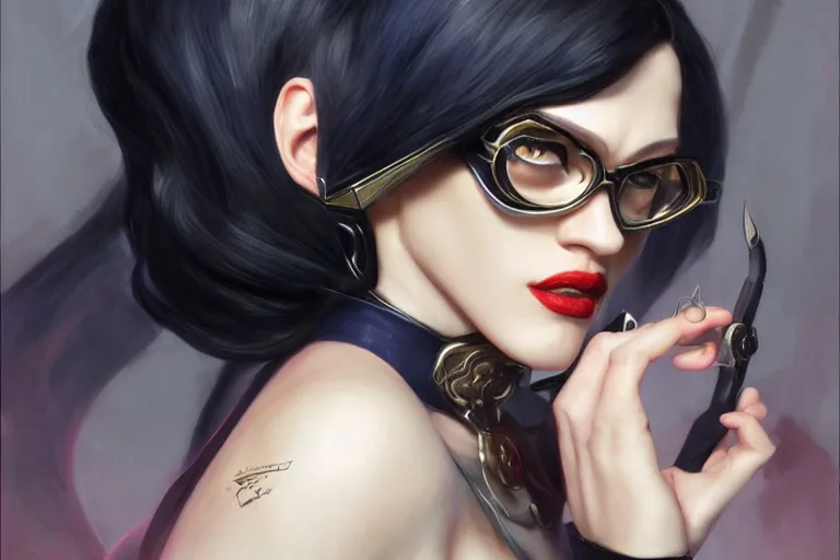 Image similar to Kat Dennings as Bayonetta by Mandy Jurgens and Artgerm and william-adolphe bouguerea, highly detailed, trending on artstation, award winning, H 768