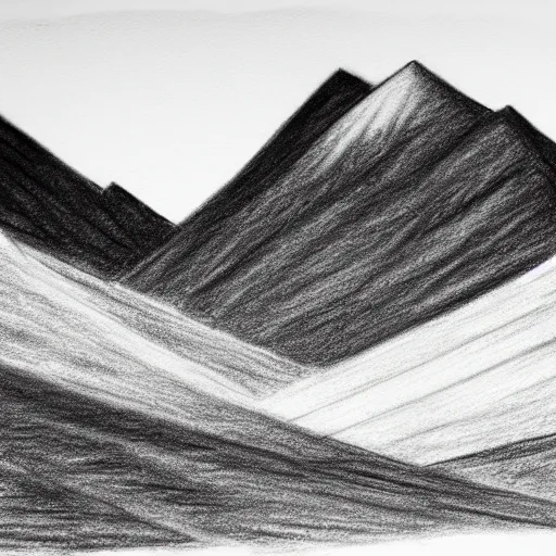 Image similar to charcoal pencil sketch of mountains, lower third, high contrast, black and white