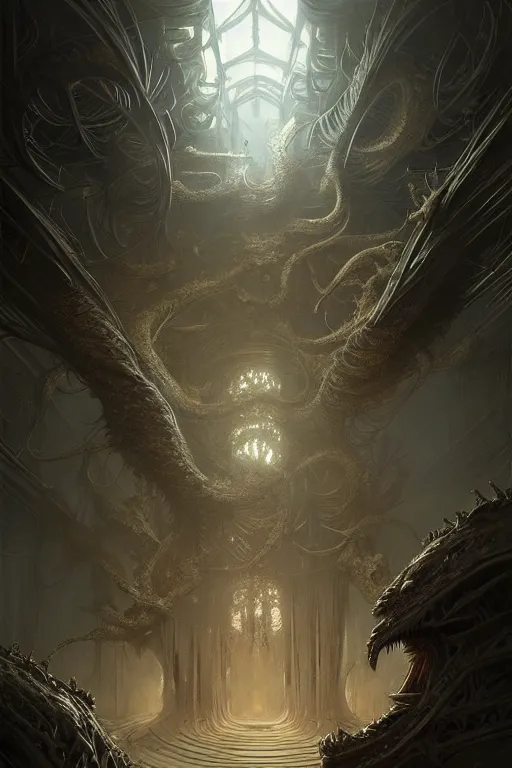 Image similar to professional concept art of a family horrendous mechanical predatory fractal! species in a dark room by artgerm and greg rutkowski. an intricate, elegant, highly detailed digital painting, concept art, smooth, sharp focus, illustration, in the style of cam sykes.