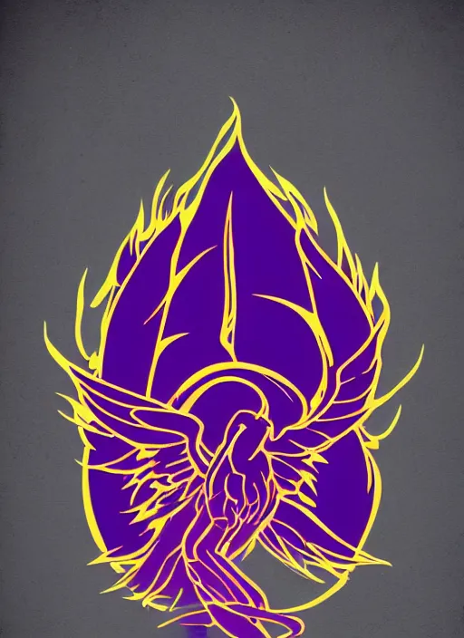 Image similar to white phoenix on salt crystals simple background simplified stylised poster art neat graphic design style holistic on purple flames geometric