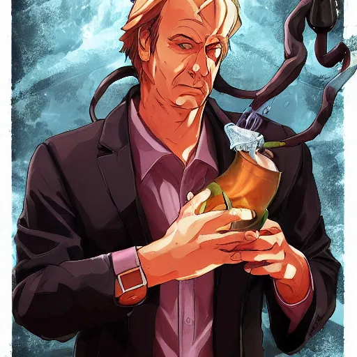 Prompt: portrait of saul goodman wielding the element of poison magecraft, water, anime fantasy illustration by tomoyuki yamasaki, kyoto studio, madhouse, ufotable, trending on artstation