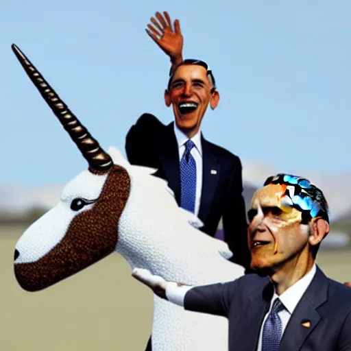 Image similar to obama riding on a unicorn