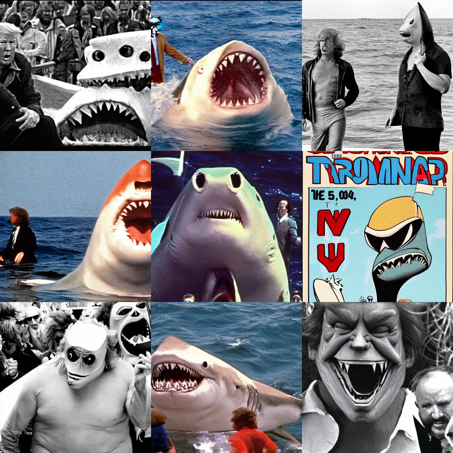 Prompt: Donald Trump as the shark in Jaws 1975