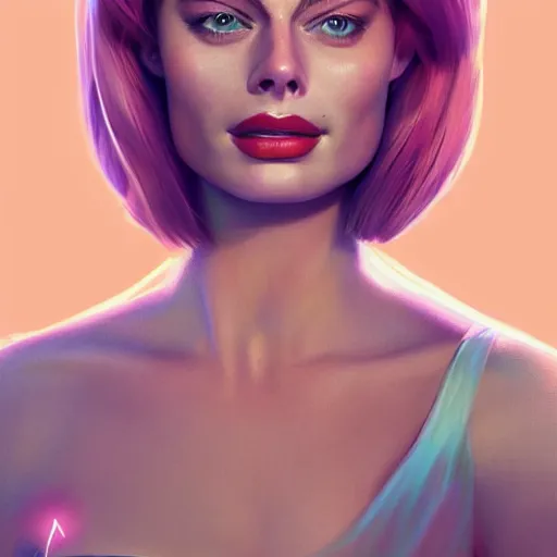 Image similar to a portrait of margot robbie as a pixar character, beautiful, elegant, extremely detailed digital art, trending on artstation hyper realistic matte painting, by wlop, artgerm