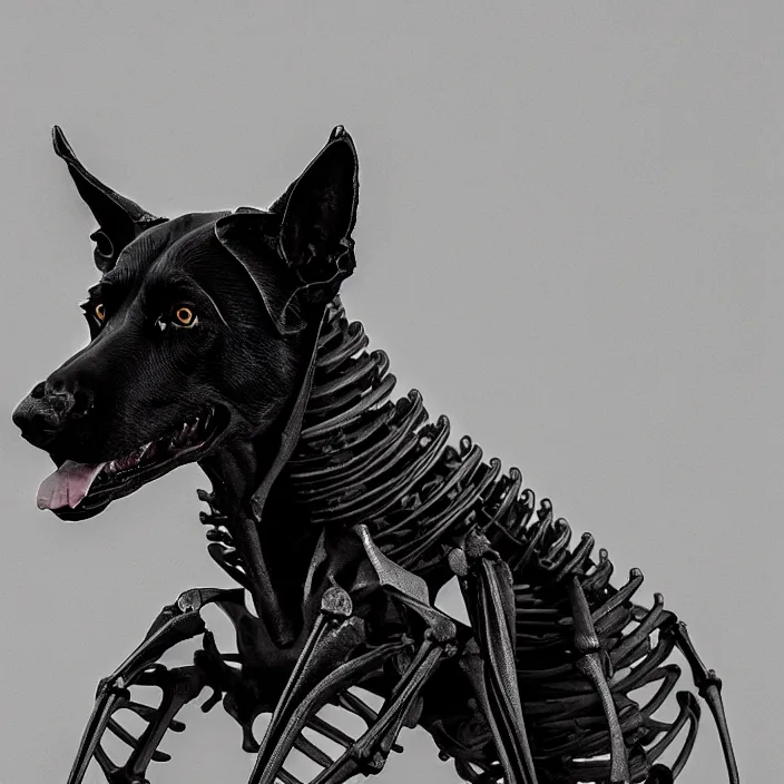 Image similar to belgian malinois, skeleton. intricate abstract. intricate artwork. by Tooth Wu, wlop, beeple, dan mumford. octane render, trending on artstation, greg rutkowski, very coherent symmetrical artwork. cinematic, hyper realism, high detail, octane render, 8k, iridescent accents, deep blacks