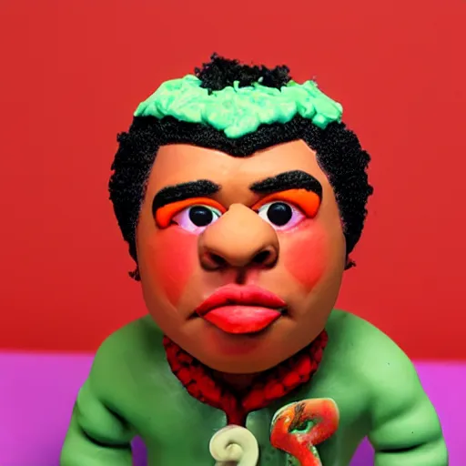 Prompt: ilovemakonnen made of clay, claymation character