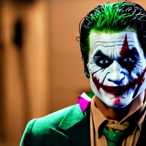 Image similar to mario lopez as the joker, 8 k, movie still