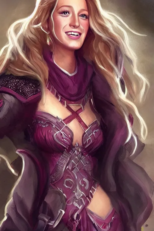 Prompt: blake lively portrait as a dnd character fantasy art.