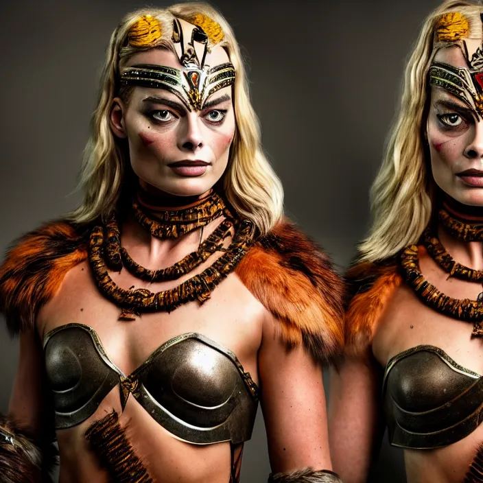 Image similar to full length portrait photograph of a margot robbie as an amazon warrior, Extremely detailed. 8k