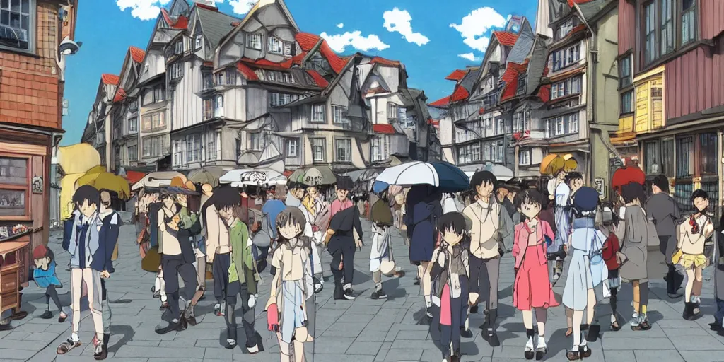 Image similar to anime Highly detailed street life in stavanger by noon, strong atmosphere by Studio ghibli