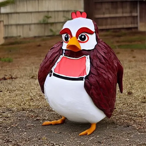 Prompt: an anthropomorphic chicken as annie wilkes from misery