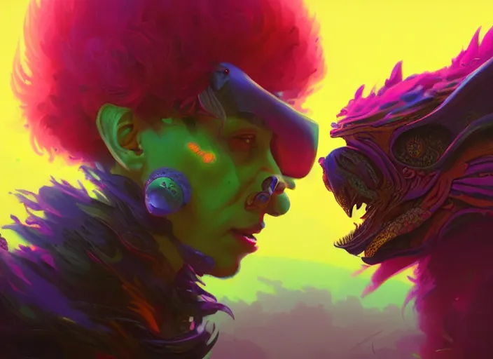 Prompt: A psychedelic portrait of goblin griffon, vibrant color scheme, highly detailed, in the style of romanticism, cinematic, artstation, Moebius, Greg rutkowski