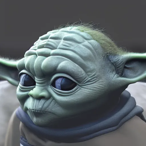 Image similar to “ baby yoda head on the body of brock lesnar, hiperrealist, photorealist, unreal engine 5, 4 k uhd ”