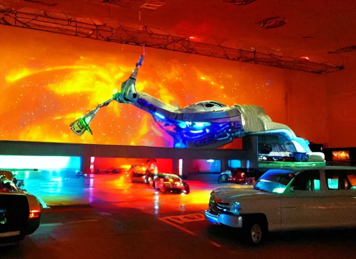 Image similar to Space ship, lazertag lazertag lazertag, drive in movie theater