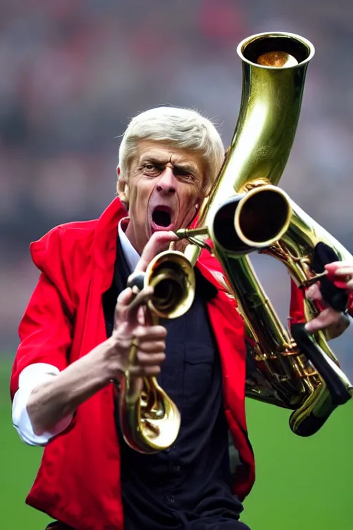 Image similar to a photo of arsene wenger going wild on a saxaphone