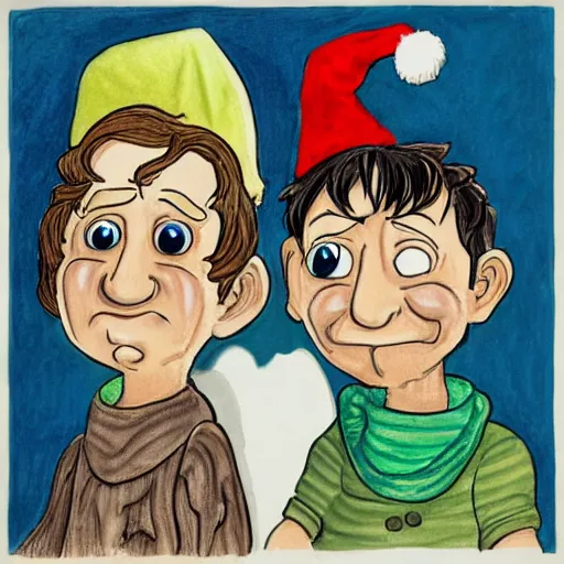 Image similar to merry and pippin, cartoon portrait,