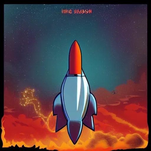 Prompt: rocket ship album art, cover art, poster