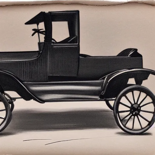 Image similar to a wax sketch of a ford model t