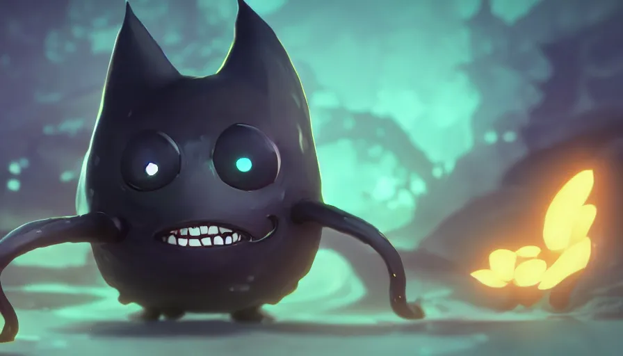 Prompt: a digital art portrait of black slime cat character design from hollow knight, cute liquid ink cat 4 k, ultra detail, volumetric lighting, unreal engine, octane render