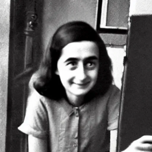 Prompt: anne frank selfie as an instagram influencer.