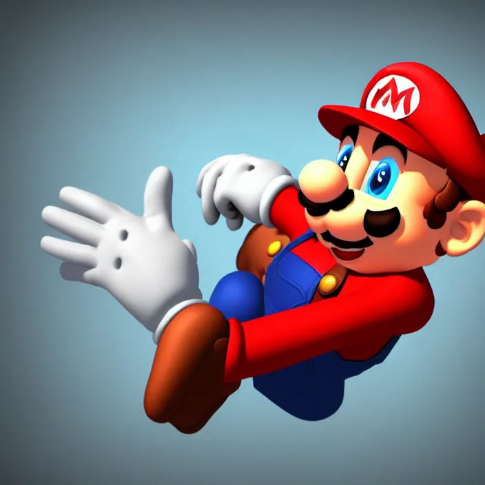 Image similar to hyperrealistic rendering of depressed! mario