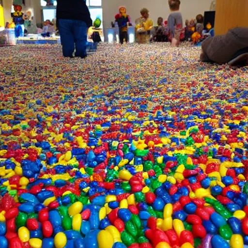 Image similar to Lego City overrun by thousands of jelly beans, old collection, verisimilitudinous