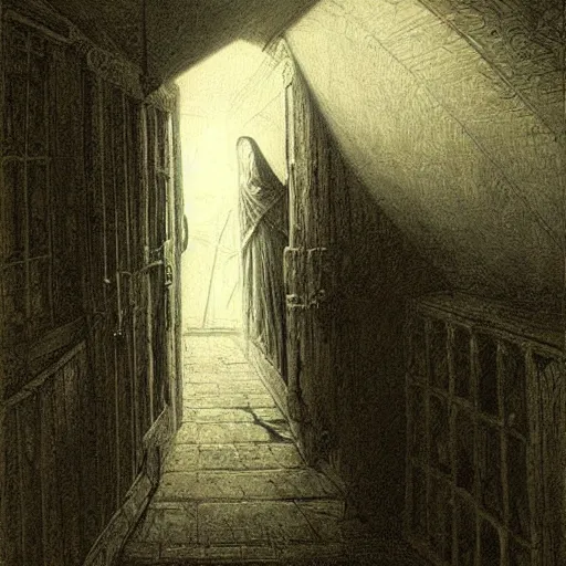 Image similar to a haunted attic by Gustave Doré Greg Rutkowski