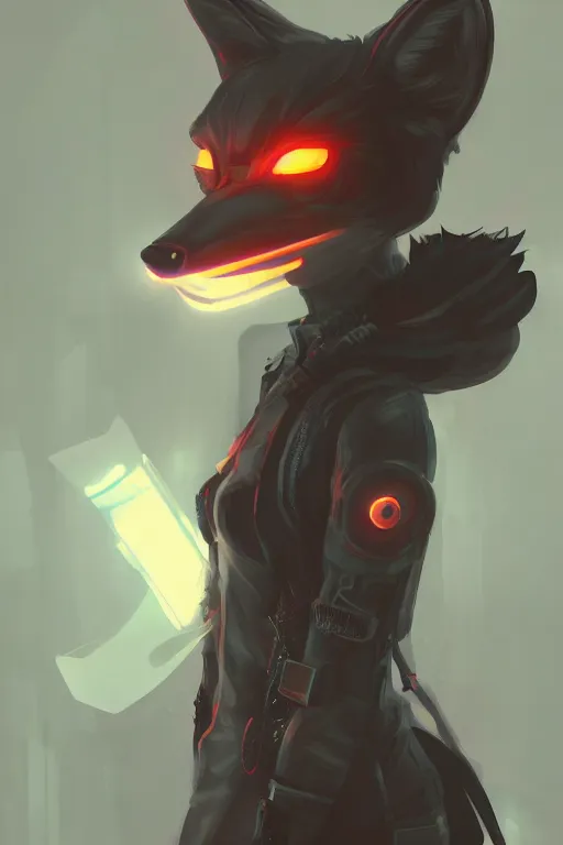 Image similar to an anthropomorphic cyberpunk fox, backlighting, trending on artstation, digital art, furry art, trending on furaffinity, fantasy art, by kawacy