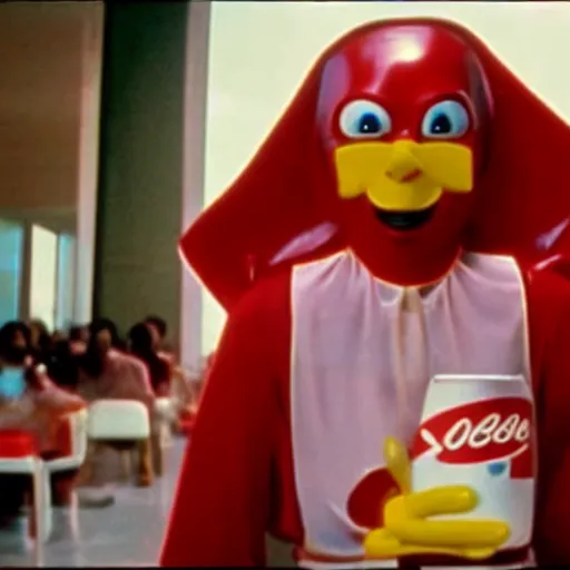 Prompt: A 1980s movie still of Jollibee as a supervillain