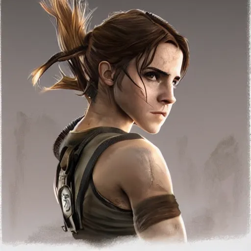 Image similar to Emma Watson as Lara Croft, concept art, highly-detailed, stunning