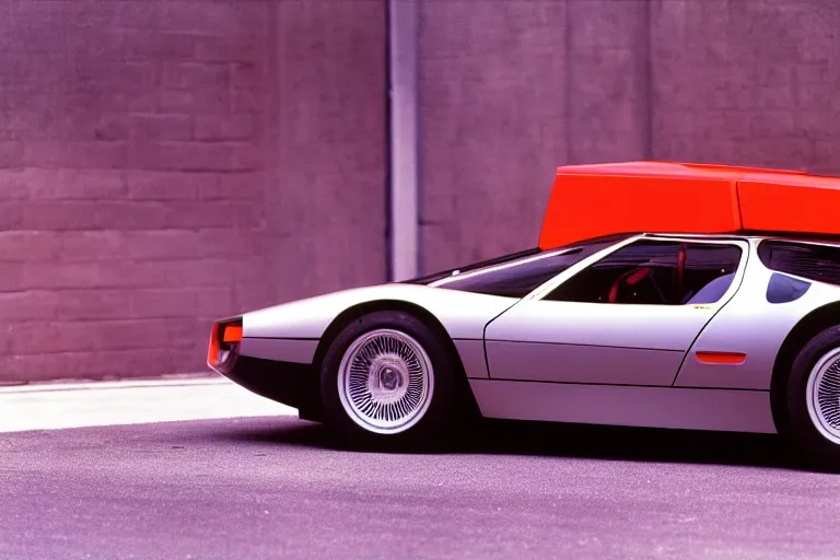 Prompt: designed by giorgetto giugiaro stylized poser of a single 1 9 7 3 miura citroen dm bmw m 1 ( ( mclaren f 1 ) ) delorean thick neon lights ektachrome photograph volumetric lighting f 8 aperture cinematic eastman 5 3 8 4 film