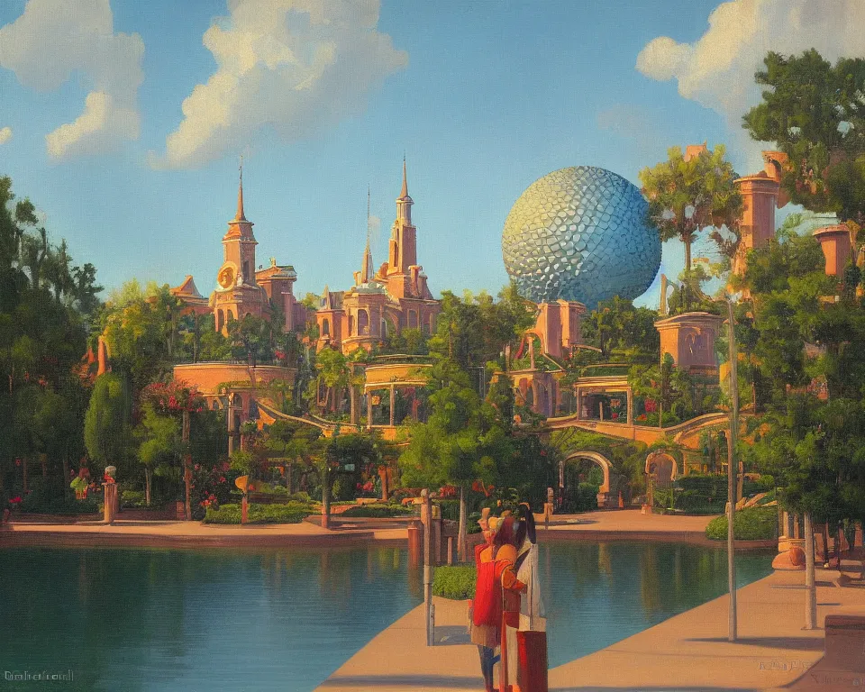 Prompt: an achingly beautiful oil painting of EPCOT by Raphael and Hopper.