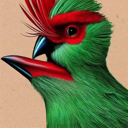 Image similar to Ethereal Cardinal bird, intricate detail, ornate, conceptual art, green paper, dynamic, art by artgerm