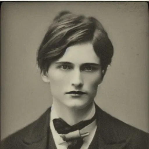 Image similar to headshot edwardian photograph of dorian gray, extremely handsome, 1 9 2 0 s, realistic face, 1 8 9 0 s, 1 9 0 0 s, very grainy, slightly blurry, victorian