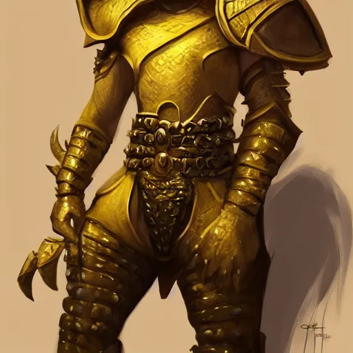Prompt: golden dragonborn, thick golden scales on hands and legs, platnum colored abdomen and neck wearing a metal gorget, a character portrait by mandy jurgens, dungeons and dragons character, cgsociety, medieval fantasy art, artstation hd, detailed painting, official art