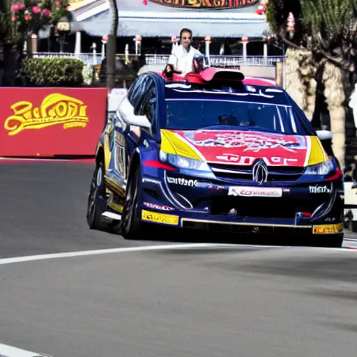 Prompt: sebastien loeb driving in disneyland